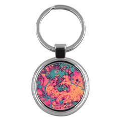 Orange And Turquoise Alcohol Ink  Key Chain (round) by Dazzleway