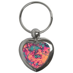 Orange And Turquoise Alcohol Ink  Key Chain (heart) by Dazzleway