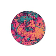 Orange And Turquoise Alcohol Ink  Rubber Coaster (round)  by Dazzleway