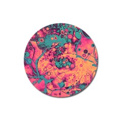 Orange And Turquoise Alcohol Ink  Magnet 3  (round) by Dazzleway