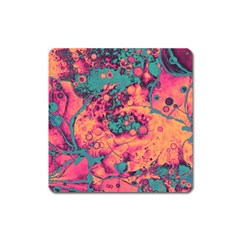 Orange And Turquoise Alcohol Ink  Square Magnet by Dazzleway