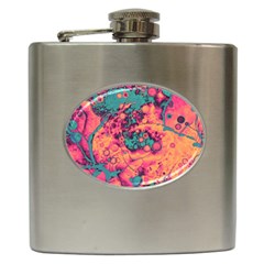 Orange And Turquoise Alcohol Ink  Hip Flask (6 Oz) by Dazzleway