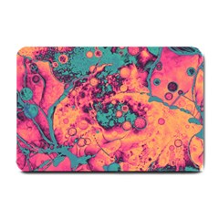 Orange And Turquoise Alcohol Ink  Small Doormat  by Dazzleway