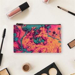 Orange And Turquoise Alcohol Ink  Cosmetic Bag (small) by Dazzleway