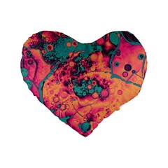 Orange And Turquoise Alcohol Ink  Standard 16  Premium Heart Shape Cushions by Dazzleway