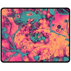 Orange And Turquoise Alcohol Ink  Double Sided Fleece Blanket (medium)  by Dazzleway