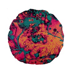 Orange And Turquoise Alcohol Ink  Standard 15  Premium Flano Round Cushions by Dazzleway