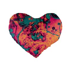 Orange And Turquoise Alcohol Ink  Standard 16  Premium Flano Heart Shape Cushions by Dazzleway