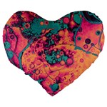 Orange and turquoise alcohol ink  Large 19  Premium Flano Heart Shape Cushions Back