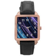 Blue And Purple Stripes Rose Gold Leather Watch  by Dazzleway