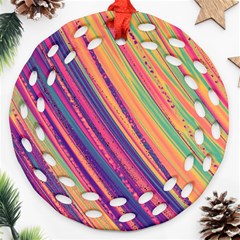 Colorful Stripes Round Filigree Ornament (two Sides) by Dazzleway