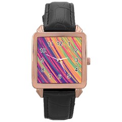 Colorful Stripes Rose Gold Leather Watch  by Dazzleway