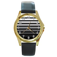 9 Bar Monochrome Fade Round Gold Metal Watch by WetdryvacsLair