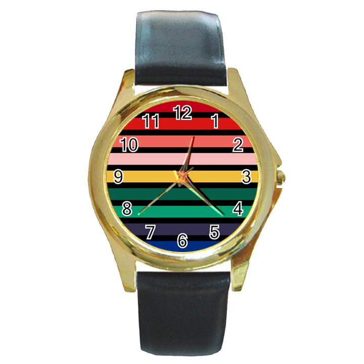 Nine 9 Bar Rainbow Round Gold Metal Watch