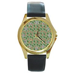 Deer Retro Pattern Round Gold Metal Watch