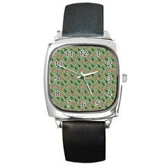 Deer Retro Pattern Square Metal Watch