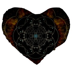 Mandala - 0005 - The Pressing Large 19  Premium Flano Heart Shape Cushions by WetdryvacsLair