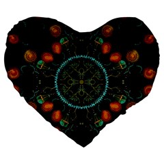 Mandala - 0006 - Floating Free Large 19  Premium Flano Heart Shape Cushions by WetdryvacsLair