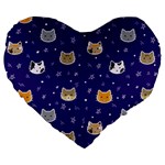 Multi Cats Large 19  Premium Flano Heart Shape Cushions Front