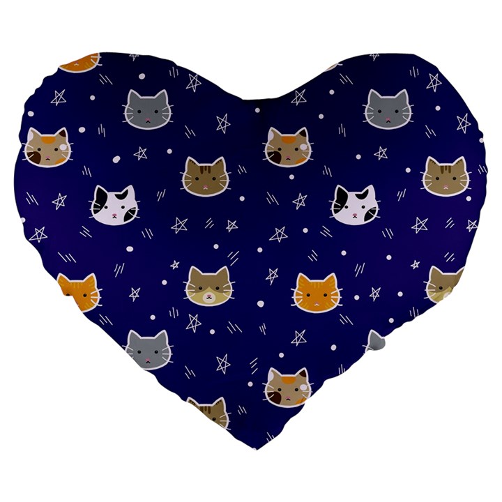 Multi Cats Large 19  Premium Flano Heart Shape Cushions