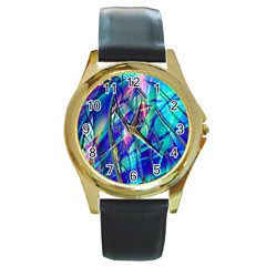 Title Wave, Blue, Crashing, Wave, Natuere, Abstact, File Img 20201219 024243 200 Round Gold Metal Watch by ScottFreeArt