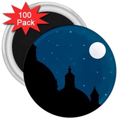 Silhouette Night Scene Cityscape Illustration 3  Magnets (100 Pack)