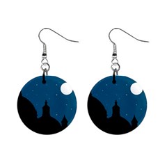 Silhouette Night Scene Cityscape Illustration Mini Button Earrings by dflcprintsclothing