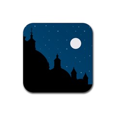 Silhouette Night Scene Cityscape Illustration Rubber Coaster (square)  by dflcprintsclothing