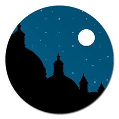 Silhouette Night Scene Cityscape Illustration Magnet 5  (round)