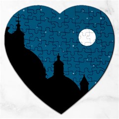 Silhouette Night Scene Cityscape Illustration Jigsaw Puzzle (heart) by dflcprintsclothing