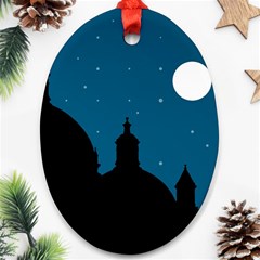 Silhouette Night Scene Cityscape Illustration Oval Ornament (two Sides) by dflcprintsclothing