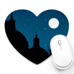 Silhouette Night Scene Cityscape Illustration Heart Mousepads by dflcprintsclothing