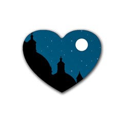 Silhouette Night Scene Cityscape Illustration Rubber Coaster (heart)  by dflcprintsclothing