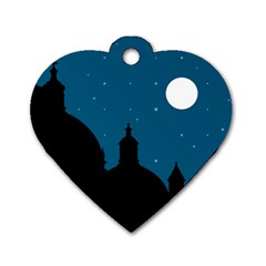 Silhouette Night Scene Cityscape Illustration Dog Tag Heart (one Side)