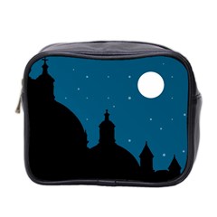 Silhouette Night Scene Cityscape Illustration Mini Toiletries Bag (two Sides)