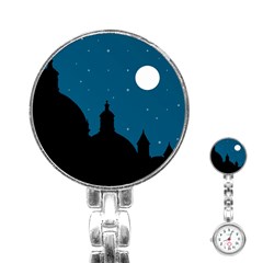 Silhouette Night Scene Cityscape Illustration Stainless Steel Nurses Watch by dflcprintsclothing