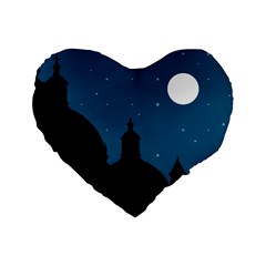 Silhouette Night Scene Cityscape Illustration Standard 16  Premium Flano Heart Shape Cushions by dflcprintsclothing