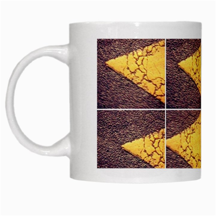 YELLOW, Traffic, cone, arrow, cracks, asphalt  White Mugs