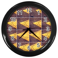 Yellow, Traffic, Cone, Arrow, Cracks, Asphalt  Wall Clock (black) by ScottFreeArt