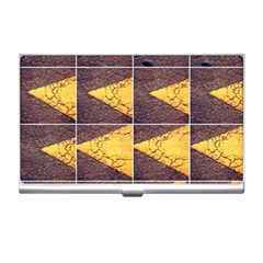 Yellow, Traffic, Cone, Arrow, Cracks, Asphalt  Business Card Holder by ScottFreeArt