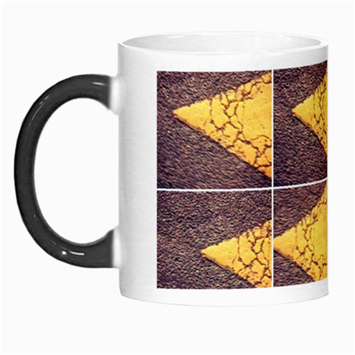 YELLOW, Traffic, cone, arrow, cracks, asphalt  Morph Mugs