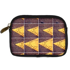 Yellow, Traffic, Cone, Arrow, Cracks, Asphalt  Digital Camera Leather Case by ScottFreeArt