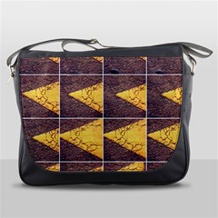 Yellow, Traffic, Cone, Arrow, Cracks, Asphalt  Messenger Bag by ScottFreeArt