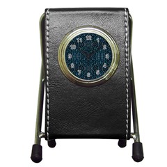 Fancy Stone Mosaic Print Pattern Pen Holder Desk Clock