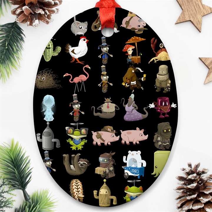 Glitch Glitchen Npc Animals And Characters Pattern Ornament (Oval)