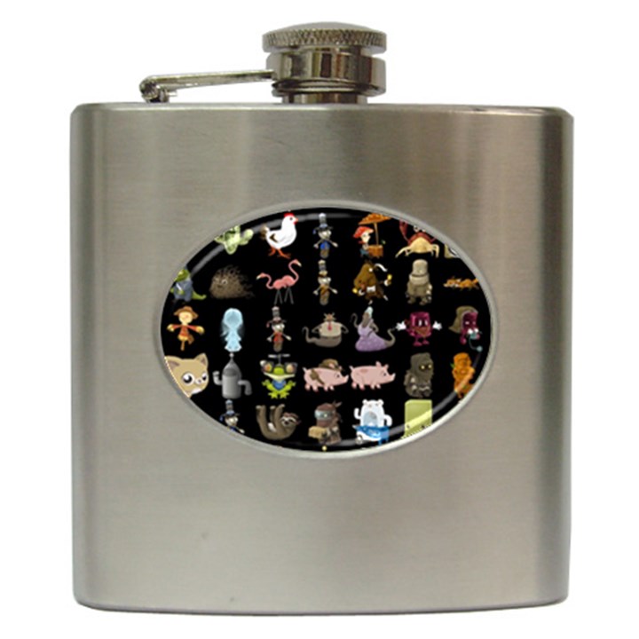 Glitch Glitchen Npc Animals And Characters Pattern Hip Flask (6 oz)