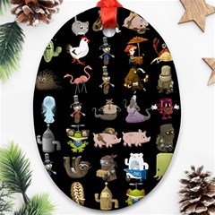 Glitch Glitchen Npc Animals And Characters Pattern Oval Ornament (two Sides) by WetdryvacsLair