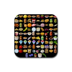 Glitch Glitchen Food Pattern Two Rubber Square Coaster (4 Pack)  by WetdryvacsLair