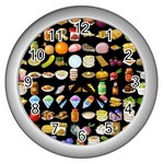 Glitch Glitchen Food Pattern Two Wall Clock (Silver) Front