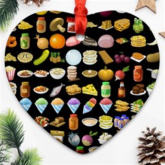 Glitch Glitchen Food Pattern Two Heart Ornament (two Sides) by WetdryvacsLair